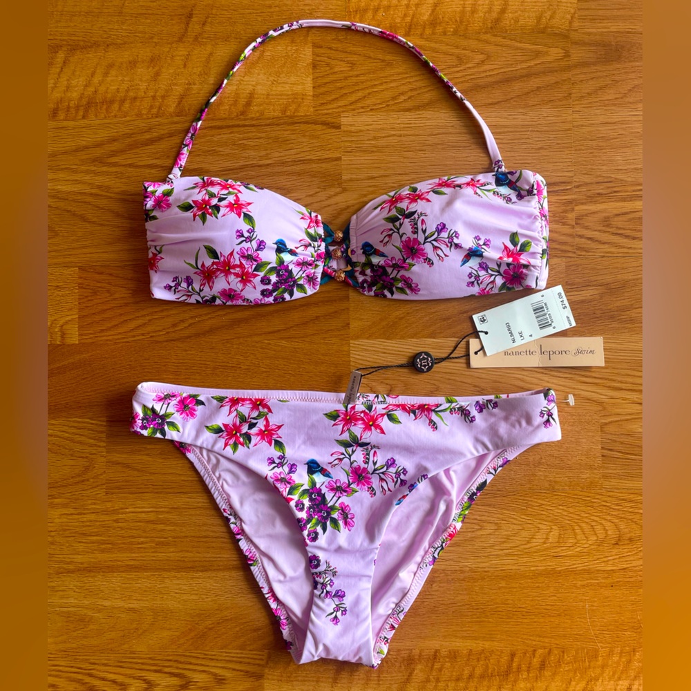 Nanette Lepore Pink Floral Low Rise 2-Piece Bikini Size 4 Small